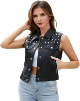 Studs Leather Vest-Women